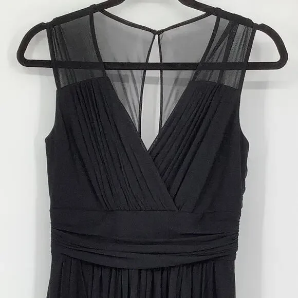 Alfred Sung Sz 6 Black Chiffon Knit Cap Sleeve V-Neck Maxi Dress $231 msrp J3-3 - Picture 6 of 10